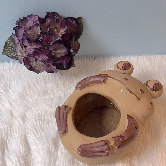 Cute Frog Hand-painted Planter Garden Home Decor Adorable Brown Pot Flower Vase! - Picture 4 of 10